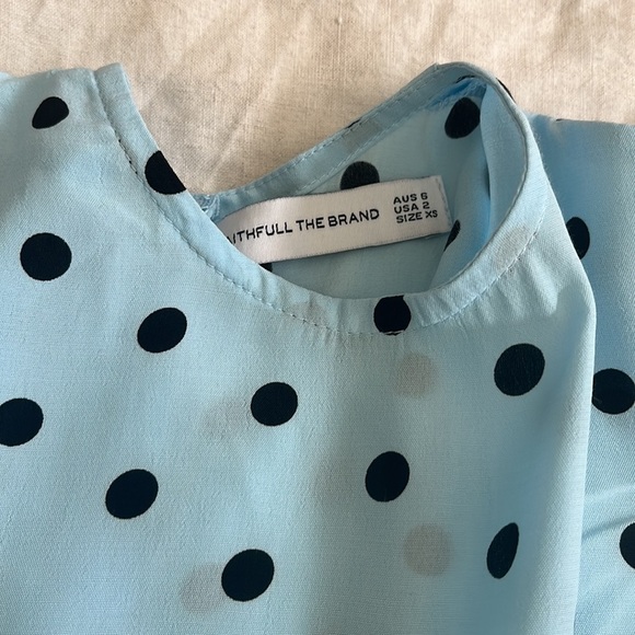 Faithfull the Brand Edwina Mini Sylve Polka Dot Print Blue Dress Sz XS / 2 - Picture 12 of 14